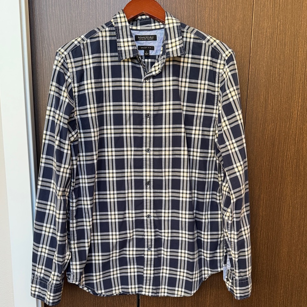 Banana Republic Navy and White Checkered Shirt